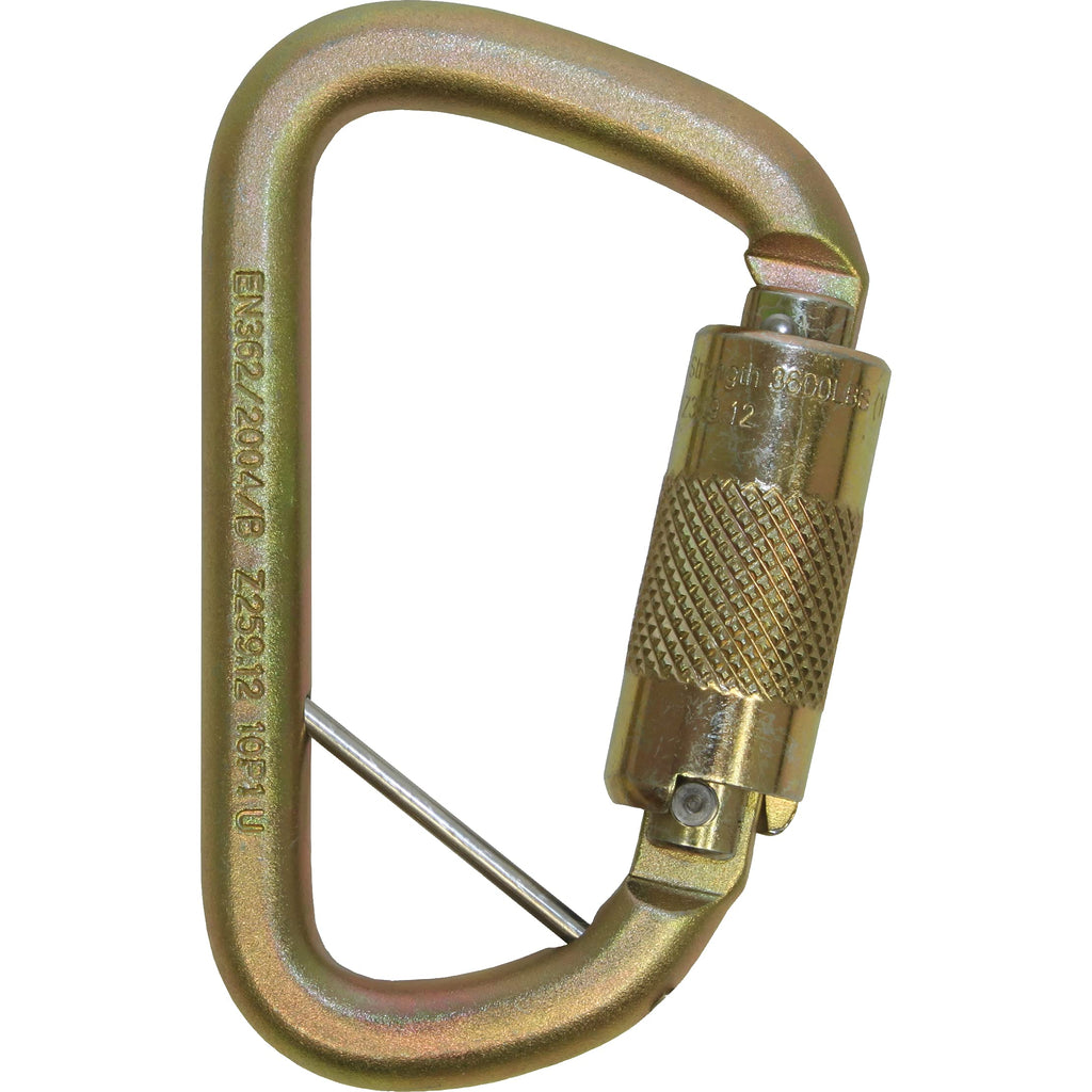 3M DBI-SALA Saflok 2000117 Carabiner, 11/16" Gate Opening Steel, with Self Closing Locking Gate, Yellow-Zinc