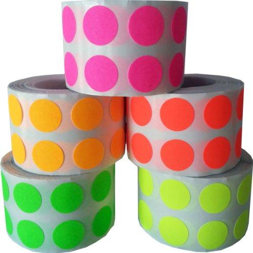 1/2" Color Coding Dot Stickers Fluorescent Collection 1,000 of Each FL Pink FL Yellow FL Green FL Orange FL Red 5,000 Total Labels