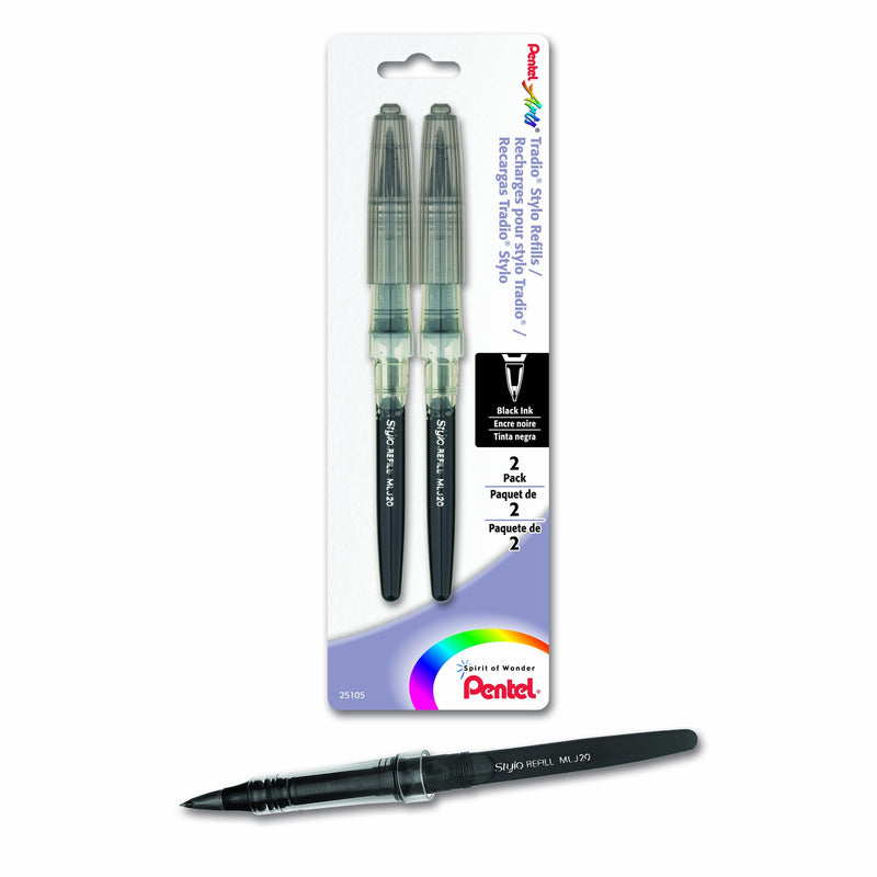 Pentel Arts Tradio Stylo Sketch Pen Refill, Black Ink, Pack of 2 (MLJ20BP2A)