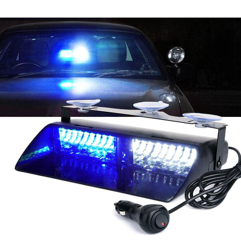 Xprite White Blue 16 LED High Intensity Emergency Hazard Warning Strobe Lights w/Suction Cups for Police Law Enforcement Vehicles Truck Interior Roof Windshield Dash Deck Flash Light #8 White Blue