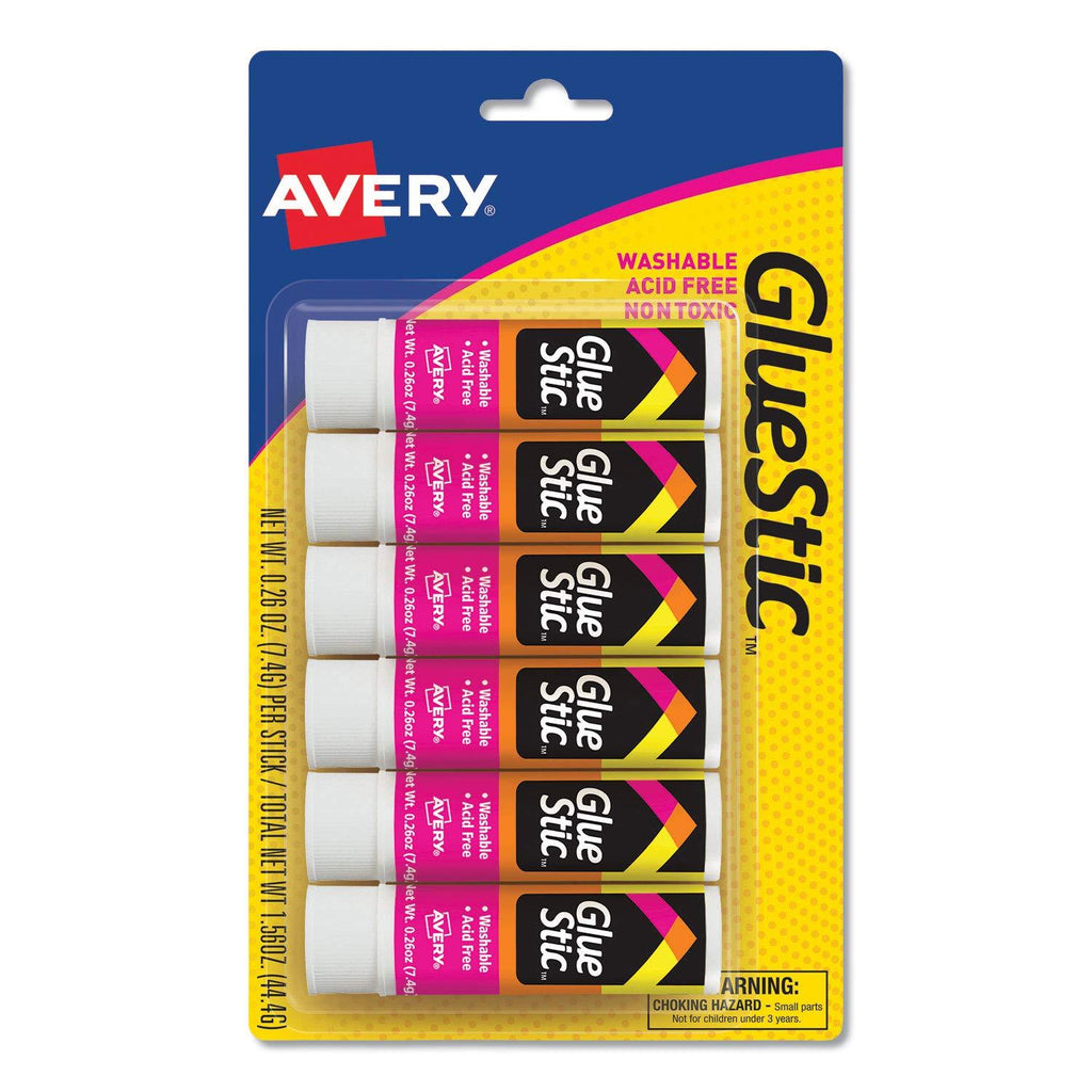 Avery 98095 Permanent Glue Stics, White Application, .26 oz, Stick, 6/Pack