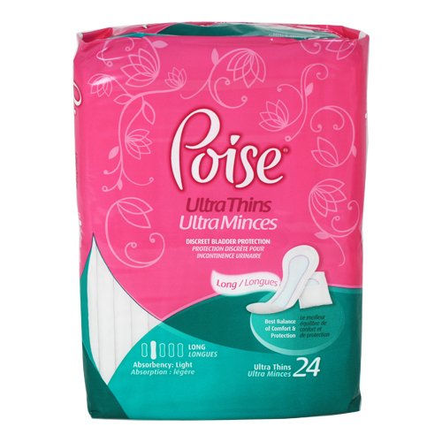 Poise Ultra Thin Pads Long Length Light Absorbency 24 Count (2 Pack)