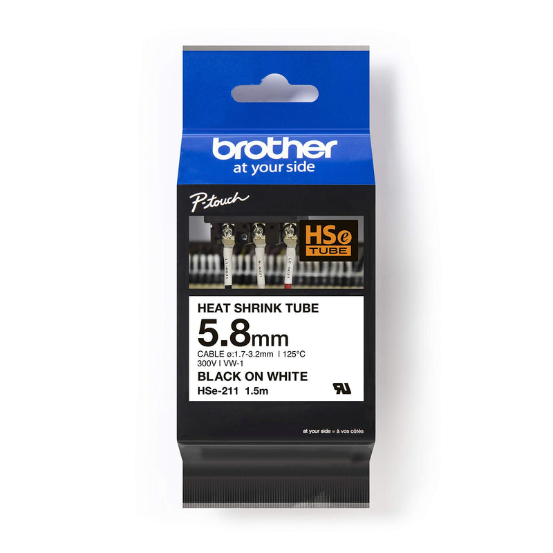 Brother Printable 2:1 Heat Shrink Tubing 5.8Mm x 1.5M (0.23In x 4.9Ft) Black On White HSE211