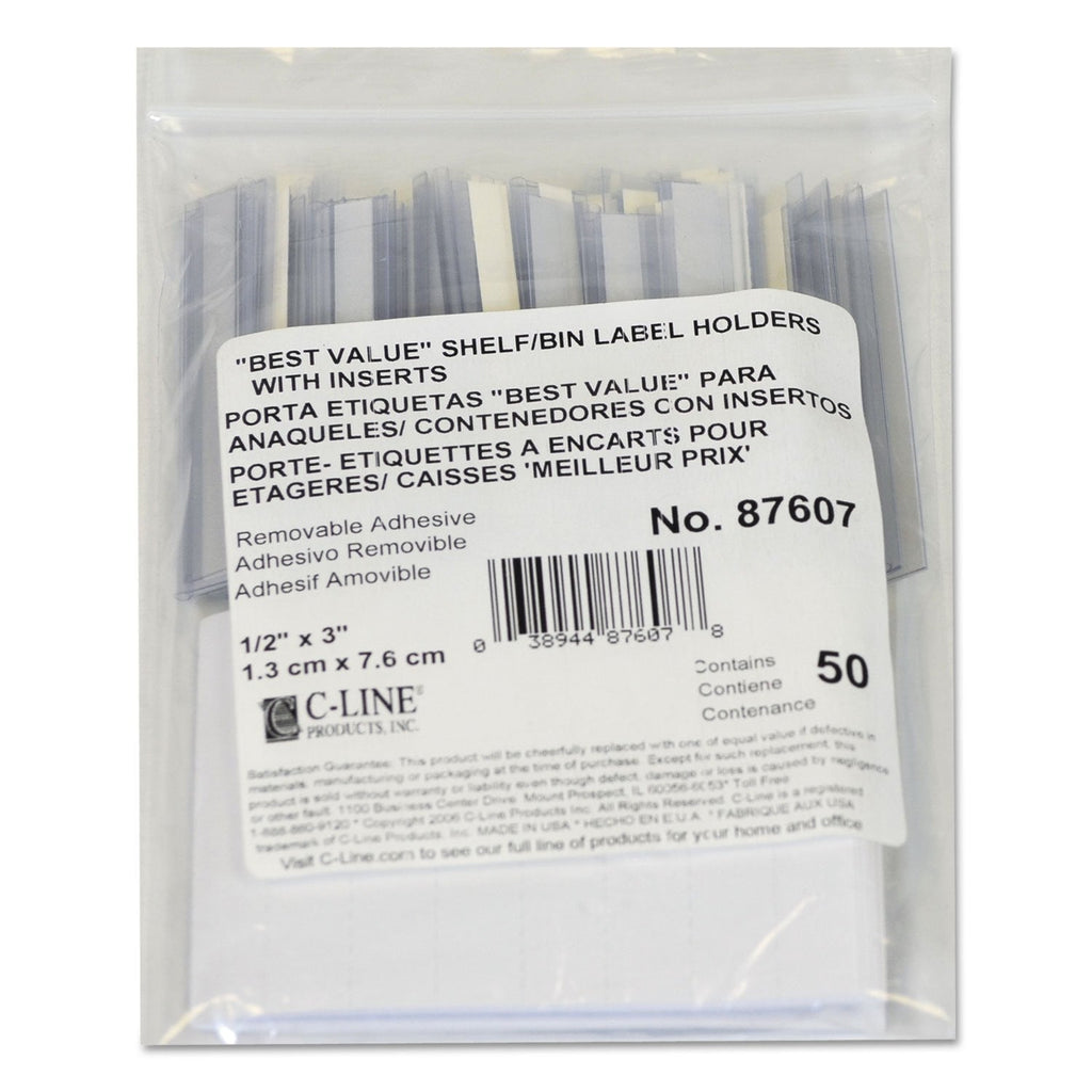 C-Line 87607 Self-Adhesive Label Holders, Top Load, 1/2 x 3, Clear, 50/Pack