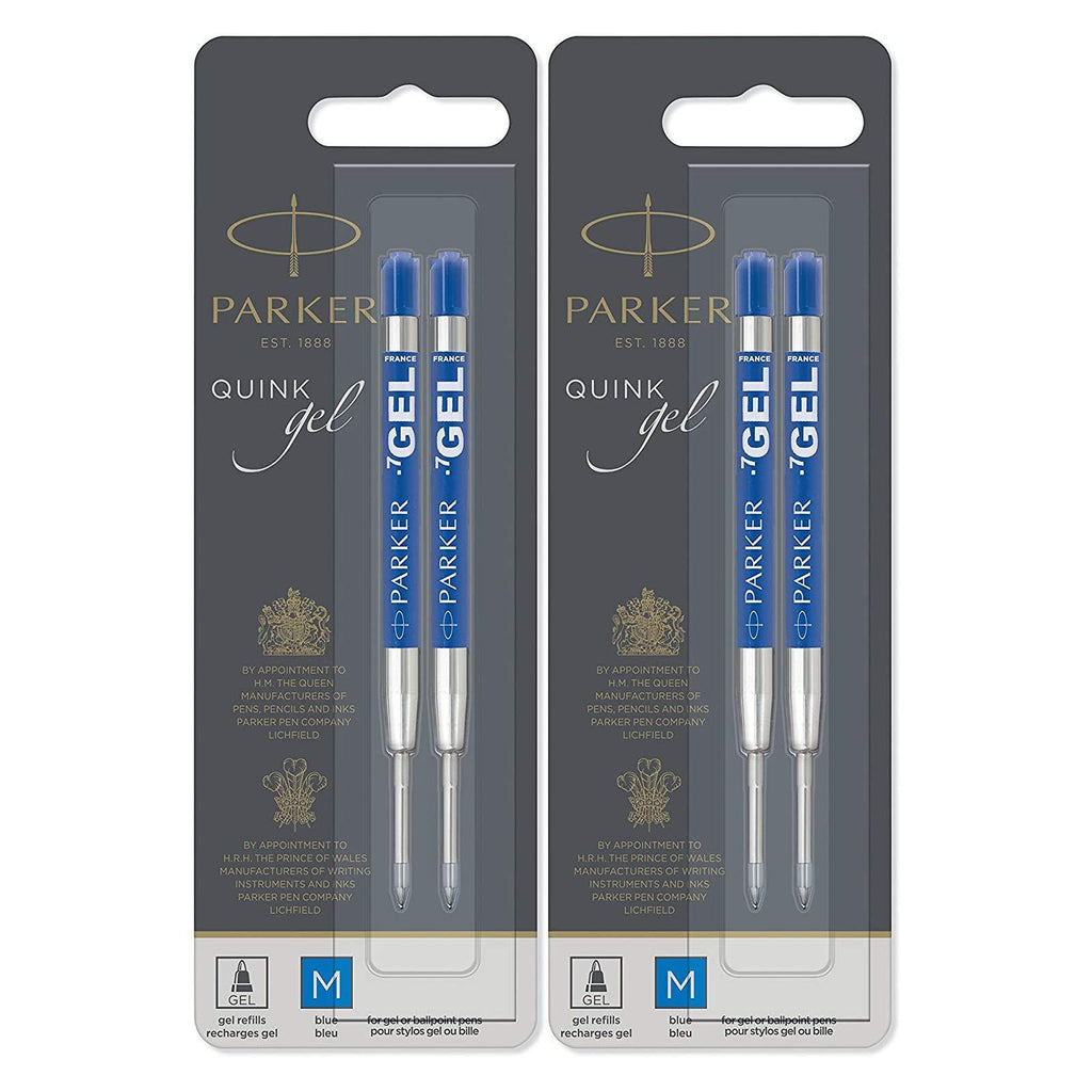 Parker Quink Refill Ink for Ballpoint Ball Pens, Medium Point, Blue Ink, 4-Total refills ( 30526PP-2PK)