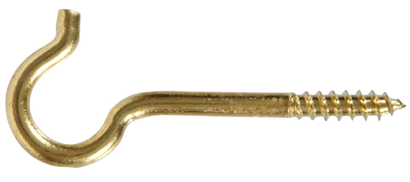 Hillman Hardware Essentials 852432 Brass .192 x 3-3/8" Round Ceiling Screw Hook, Brass Finish 25lbs - 2 Pack