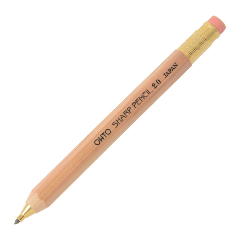 OHTO Mechanical Pencil Wood Sharp with Eraser 2.0, 2.0mm, Natural Wood Color Body (APS-680E-Natural) 1