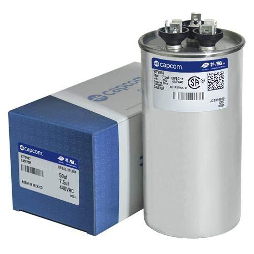 Genteq 50 + 7.5 uF MFD x 440 VAC GE Industrial Replacement Dual Capacitor Round # C45075R / 97F9987