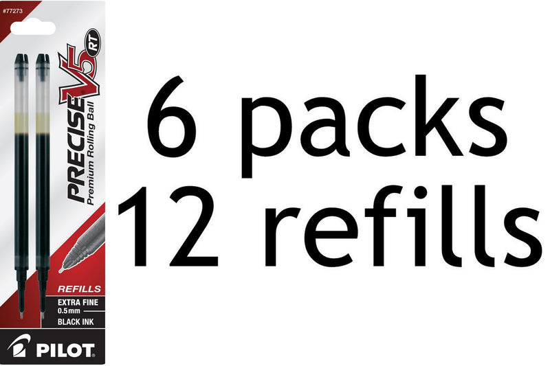 Value Pack of 6 - Pilot Precise V5 RT Liquid Ink Refill, 2-Pack for Retractable Rolling Ball Pens, Extra Fine Point, Black Ink (77273)