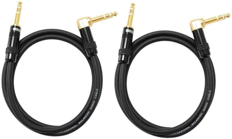 Audio2000's C26006P2 Microphone Cable (2-Pack), Copper Shield Balanced Cable, 1/4" TRS Right Angle to TRS Connector, 6 Feet Length, Gold Platted Connector, Flexible Ultra Soft Rubber Jacket