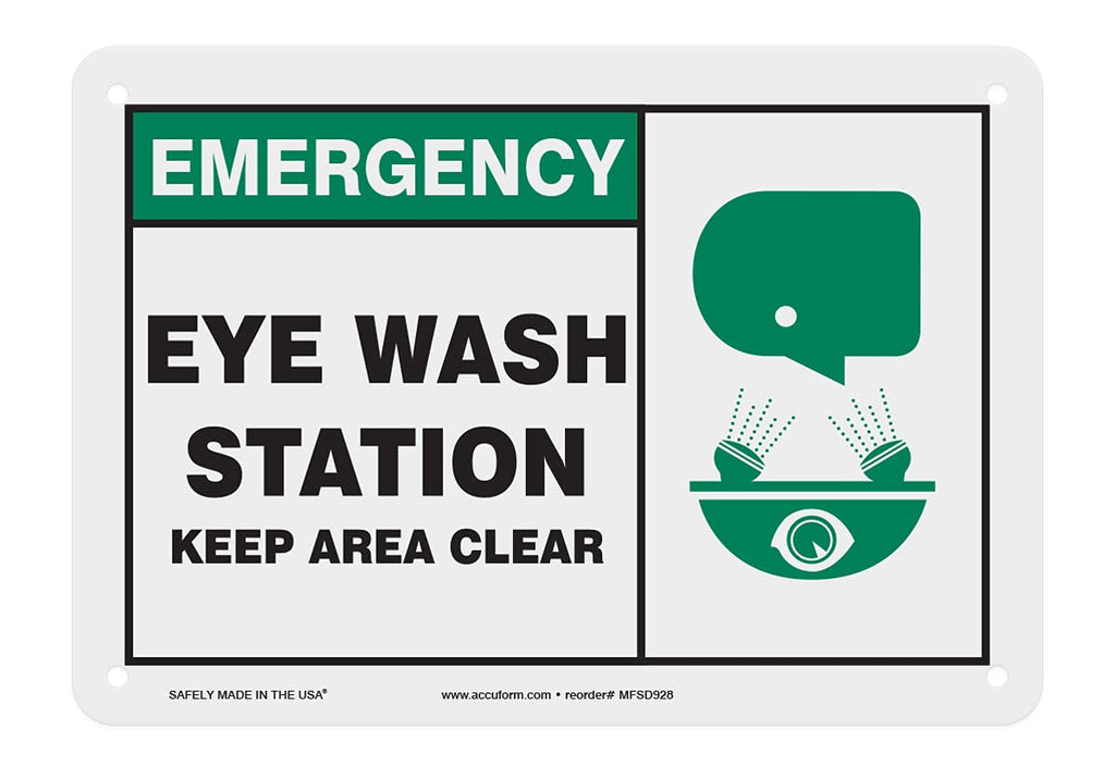 Accuform"Emergency Eye WASH Station Keep Area Clear" Plastic Safety Sign, 7" x 10", MFSD928VP 7x10