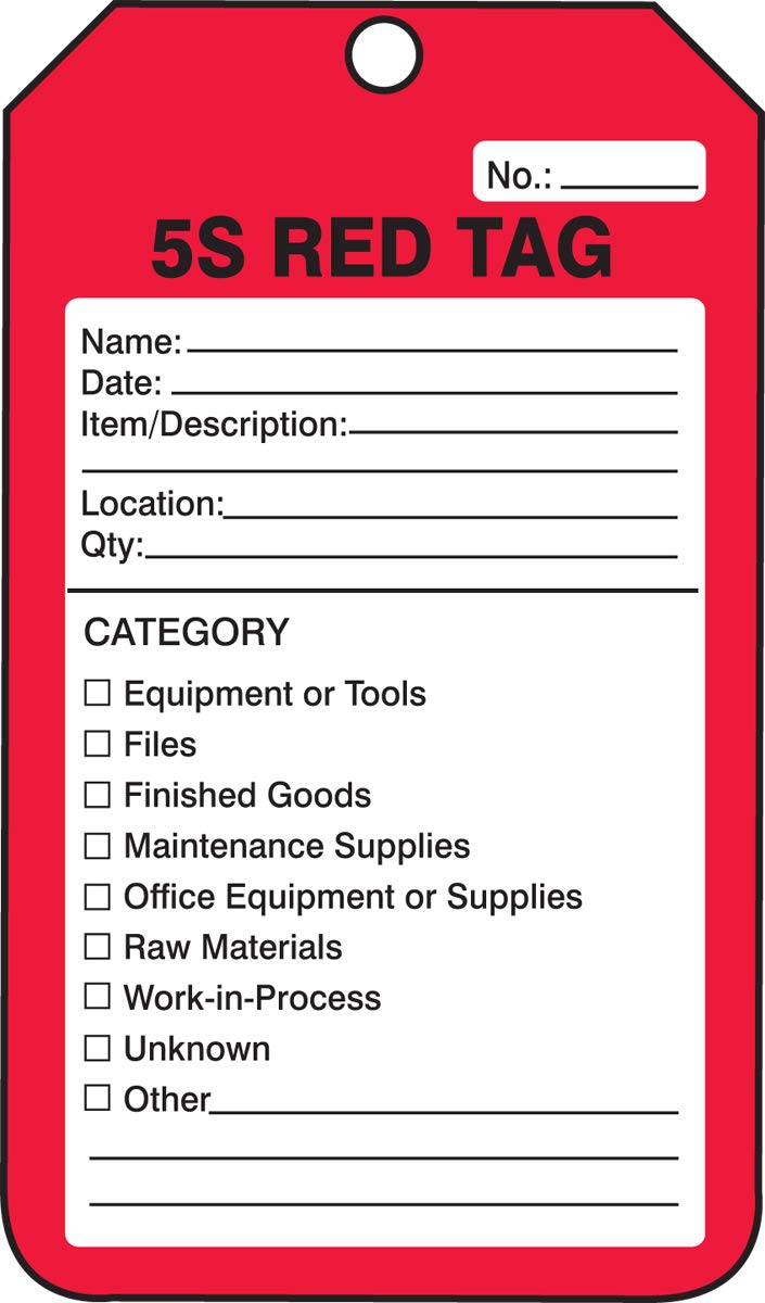 Accuform"5S RED TAG", Pack of 25 PF-Cardstock Production Control Tags, 5.75" x 3.25", Black on Red, MMT105CTP 25 Pack