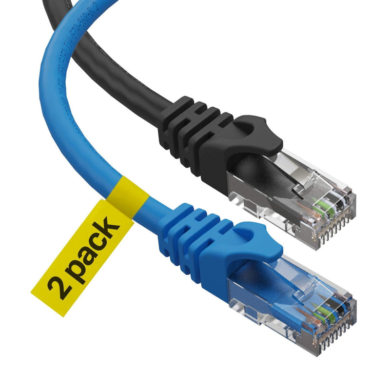 Cat6 Ethernet Cable, 25 ft (2 Pack) LAN, utp (7.6 Meters) Cat 6, RJ45, Network, Patch, Internet Cable - (25 ft) 25 feet Black & Blue