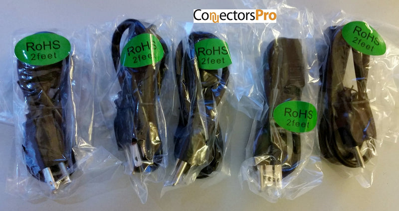 PC Accessories- Connectors Pro 5-PK 2' Universal Power Cable Cord - 2 Feet IEC320 C13 to NEMA 5-15P, 5-Pack CSA UL RoHS