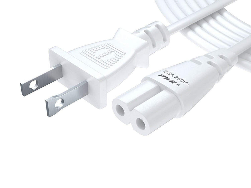 Pwr+ TV Power Cord 12Ft Cable for Samsung LG TCL Sony: 2 Prong AC Wall Plug 2-Slot LED LCD Insignia Sharp Toshiba JVC Hisense Electronics UN65KS8000FXZA UN40J5200AFXZA 43UH6100 White