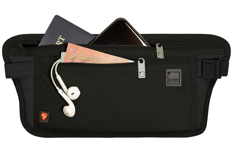 Lewis N. Clark RFID Blocking Money Belt Travel Pouch Waist Stash + Credit Card, Id, Passport Holder for Women & Men, Black, One Size