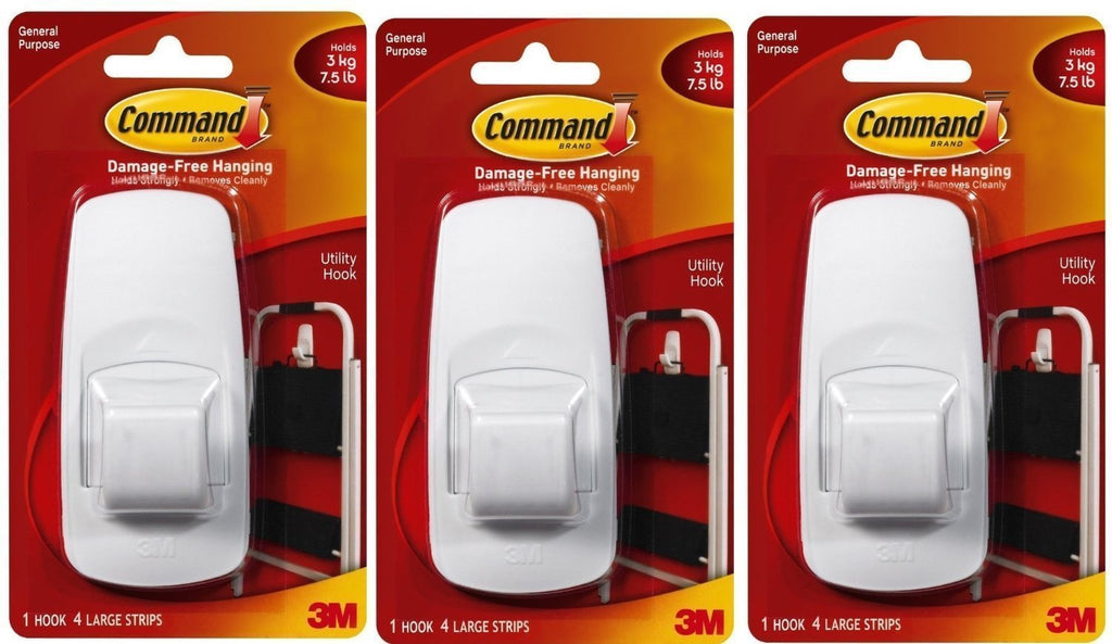 Command Jumbo Plastic Hook with Adhesive Strips, 3-Hooks 3 Pack