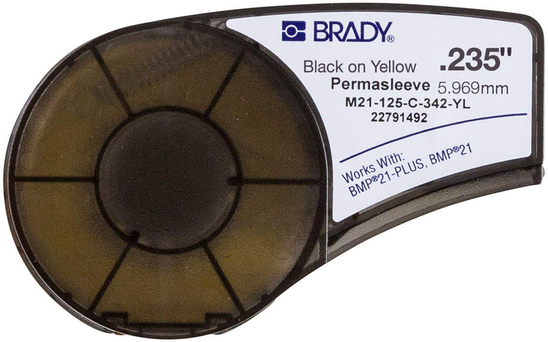 Brady Authentic (M21-125-C-342-YL) PermaSleeve Heat Shrink Tubing for Control Panels, Electrical Panels and Wire Harness Labeling, Black on Yellow material - Designed for BMP21-PLUS and BMP21-LAB Label Printers, .235" Width, 7' Length .235"