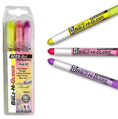 GTL Accu-Gel Bible-Hi-Glider 3-Pack (Yellow, Pink, Violet)