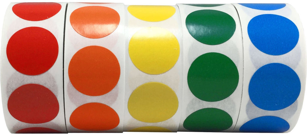 3/4" .75 Inch Round Color Coding Dot Labels - Bulk Pack - One Roll Each Red, Yellow, Green, Blue, Orange - 500 Per Color - 2,500 Total Stickers