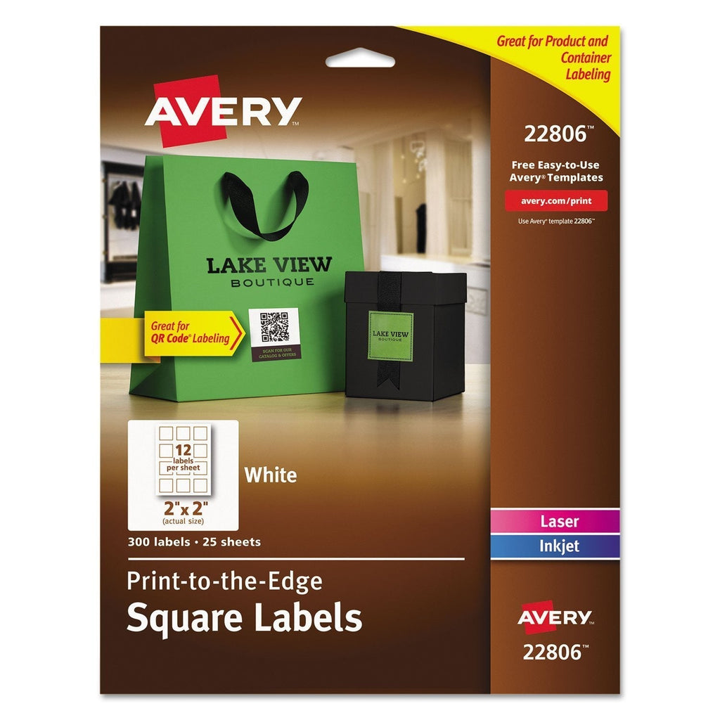 Square Print-to-the-Edge Labels w/TrueBlock, 2 x 2, White, 300/Pack