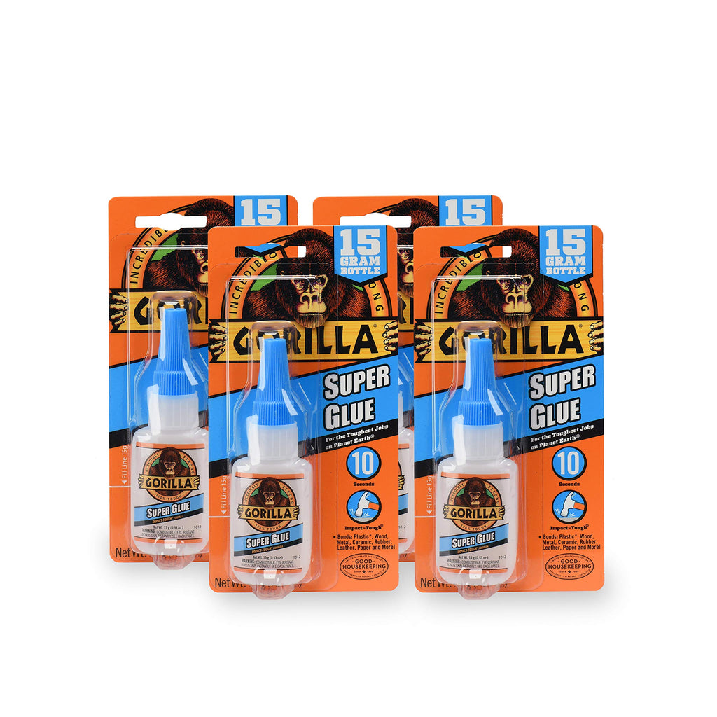 Gorilla Super Glue 15 Gram, Clear, (4 Pack)