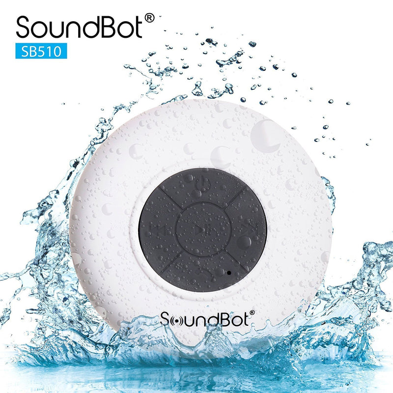 SoundBot SB510 HD Water Resistant Bluetooth 4.0 Shower Speaker, Handsfree Portable Speakerphone with Built-in Mic, 6hrs of Playtime, Control Buttons and Dedicated Suction Cup for Showers (White) WHT