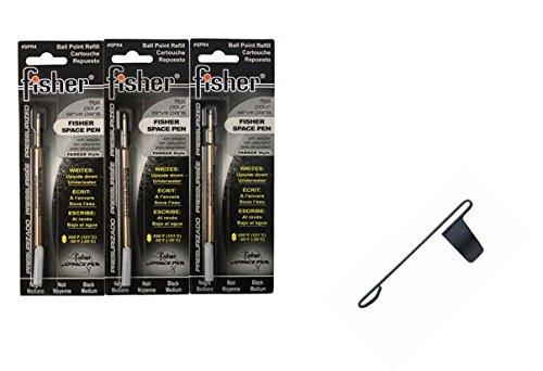 Fisher SPR4 Refills for Bullet Fisher Space Pen, Black, 3 Pack Plus a free Black Clip!