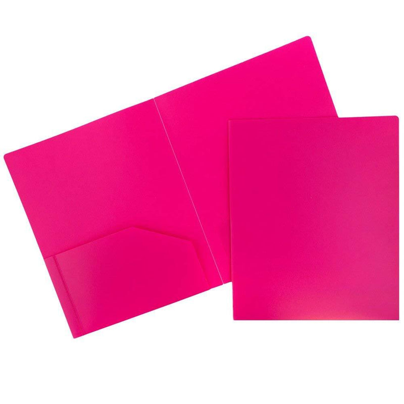 JAM PAPER Heavy Duty Plastic 2 Pocket Extra Tough School Folders - Fuchsia Hot Pink - 6/Pack