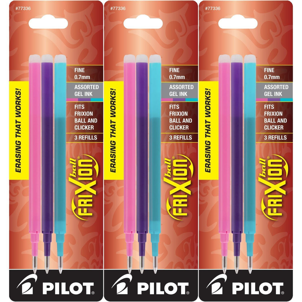 Pilot Refills for Frixion Erasable Gel Ink Pens, Fashion Assorted, Pack of 9 (77336)