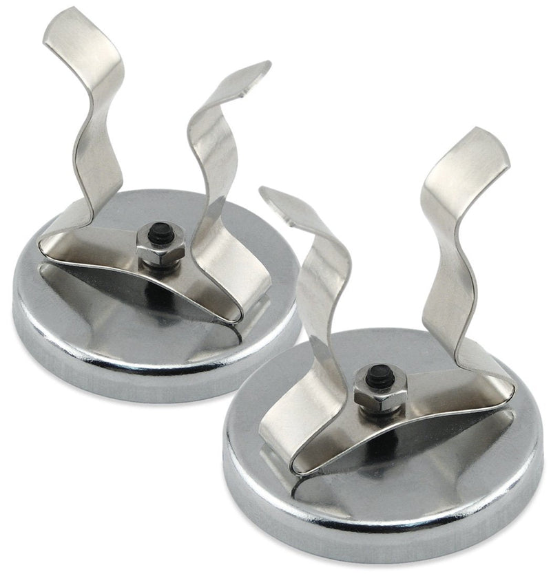 Master Magnetics RB50NPCX2 Magnetic Hook, Round Base Magnet Fastener with Steel Clip Chrome Plate, 2.04" Diameter, 2.210" Total Height, 35 Pounds, Silver (Pack of 2) 2 Pack