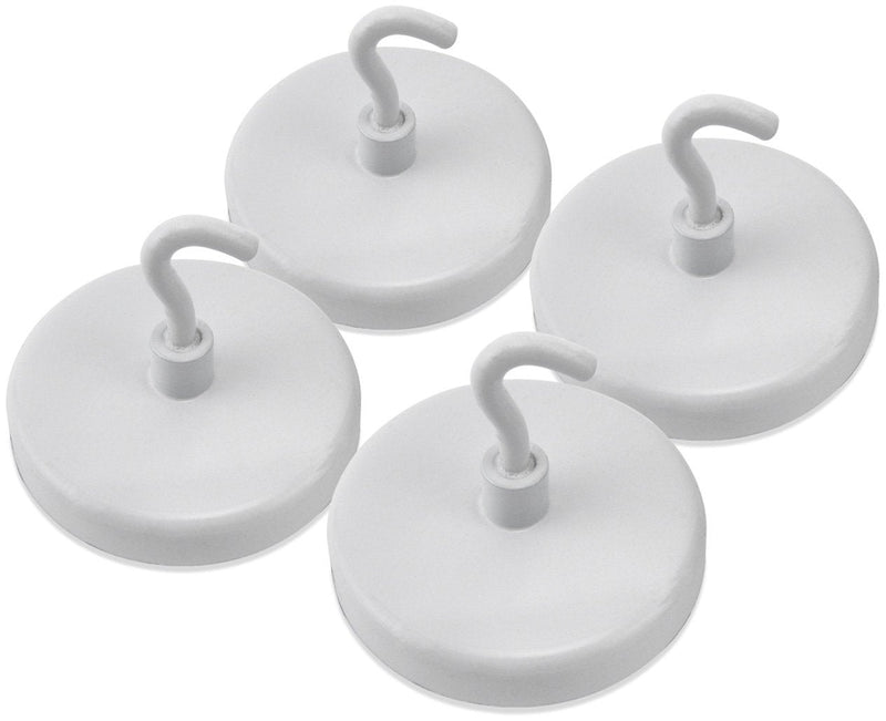 Master Magnetics Magnetic Hooks | Pack of 4 Heavy Duty Ceramic Hooks | 26 Pound Pull Force | MHHH26X4, White