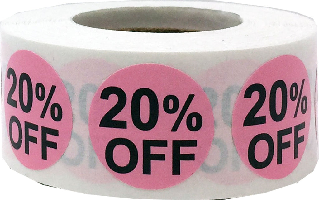 20% Percent Off Stickers for Retail 0.75 Inch 500 Adhesive Labels