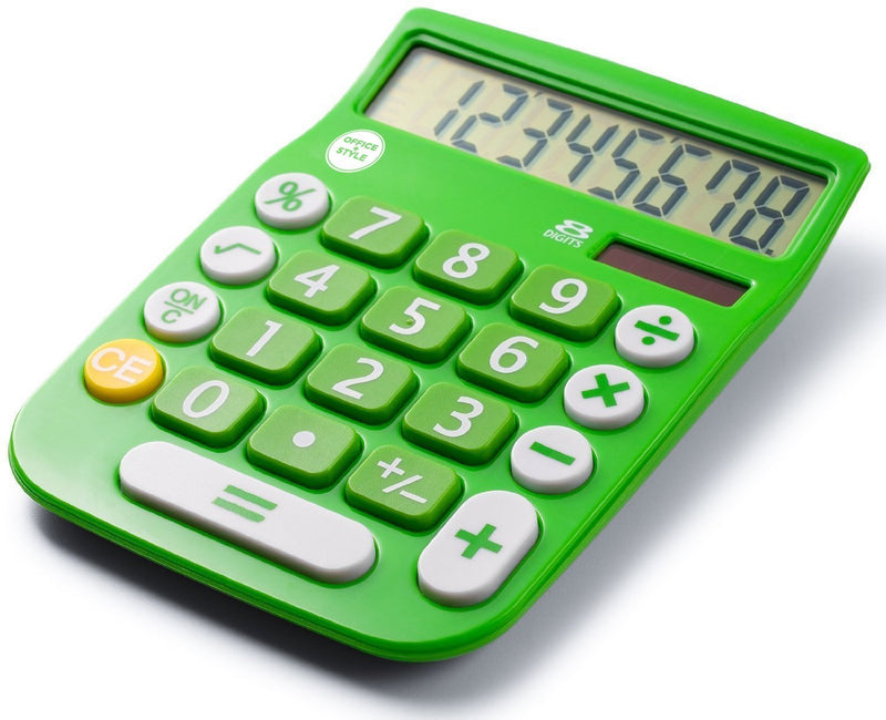 8 Digit Dual Powered Desktop Calculator, LCD Display, Green- by Office + Style