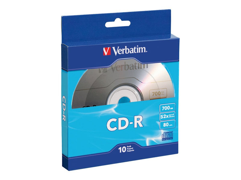 Verbatim CD-R Blank Discs 700MB 80-Minutes 52X Recordable Disc for Data and Music- 10 Pack 10-Disc Box Standard Packaging