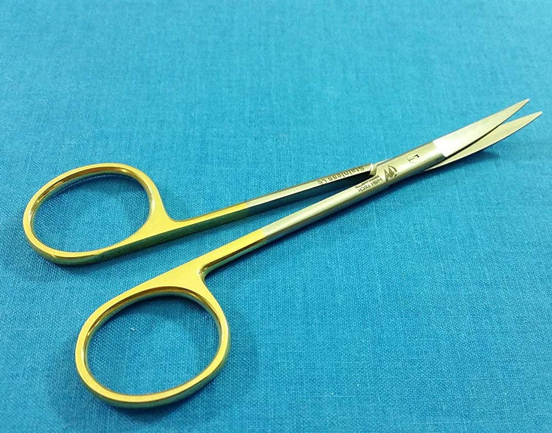 T/C IRIS MICRO SCISSORS CURVED 4.5" WITH TUNGSTEN CARBIDE INSERTS WITH GOLD HANDLE (HTI BRAND)