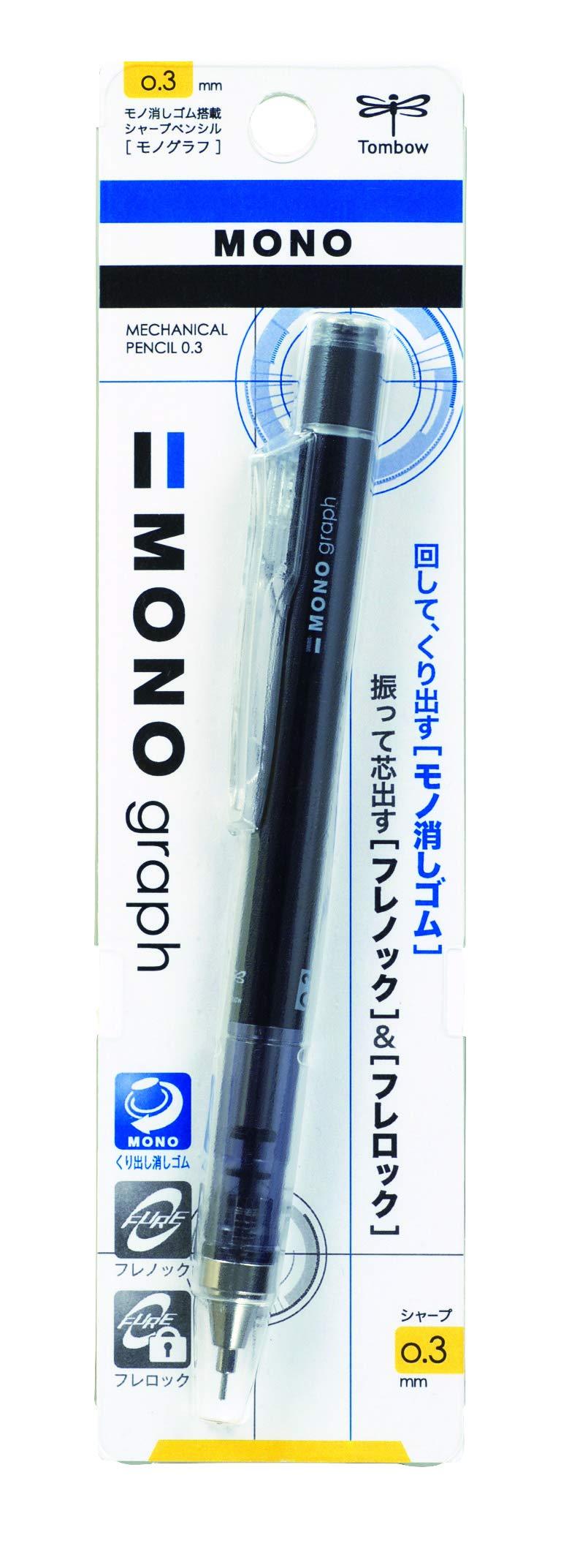 Tombow Mono Graph Shaker Mechanical Pencil 0.3mm, Black Body (SH-MG11R3) 1 Pack