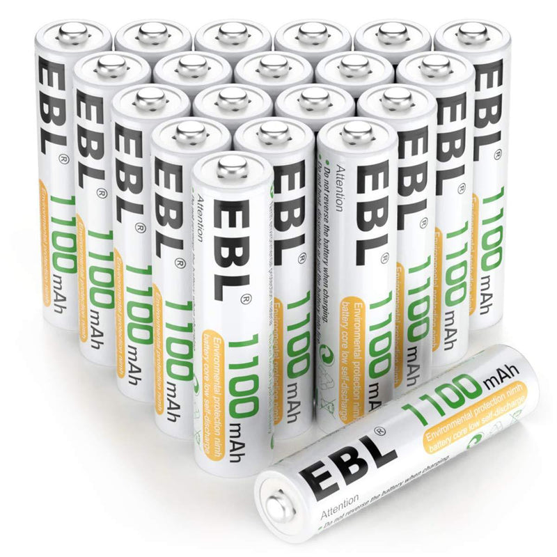 EBL 20 Pack AAA Rechargeable Batteries Ni-MH 1100mAh High Capacity (Typical 1100mAh, Minimum 1000mAh) 20-Pack AAA