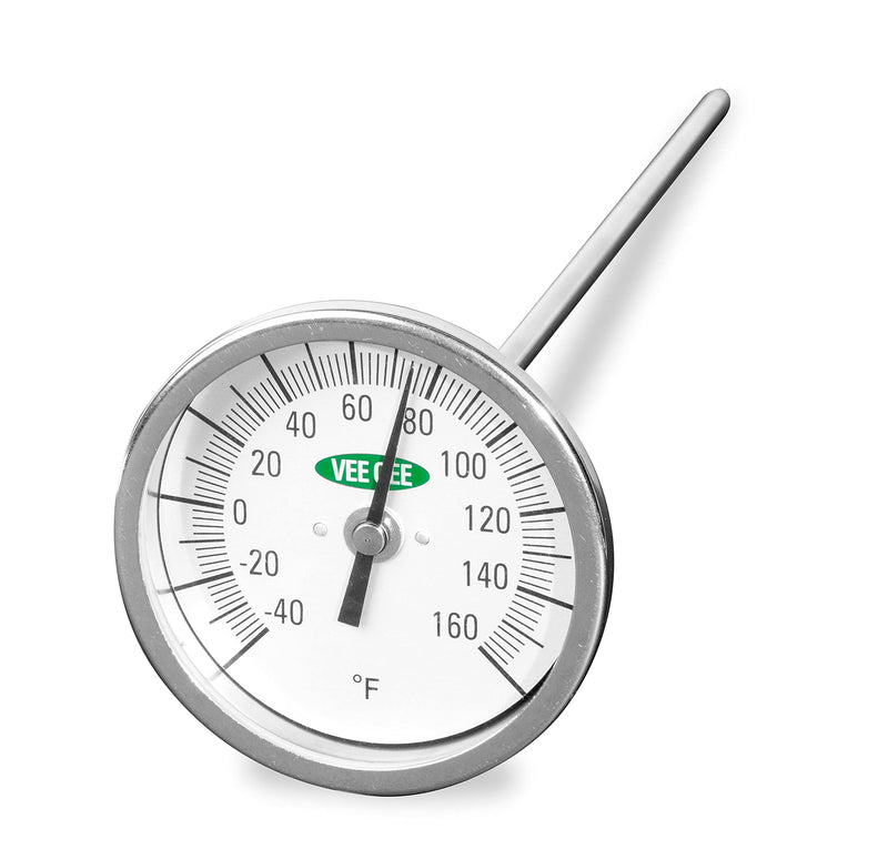 Vee Gee Scientific 82160-6 Dial Soil Thermometer, 6" Stainless Steel Stem, 3" Dial Display, -40 to 160-Degree F,Silver Silver