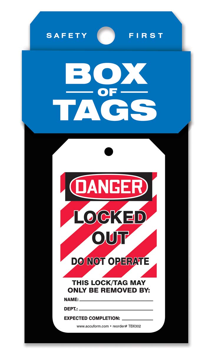 Accuform Lockout Tags, Box of 200 Tags, Locked Out - Do Not Operate, US Made OSHA Compliant Tags, Tear & Water Resistant PF-Cardstock, 5.75"x 3.25", TBX302 50 Tags Box of Tags - PF-Cardstock