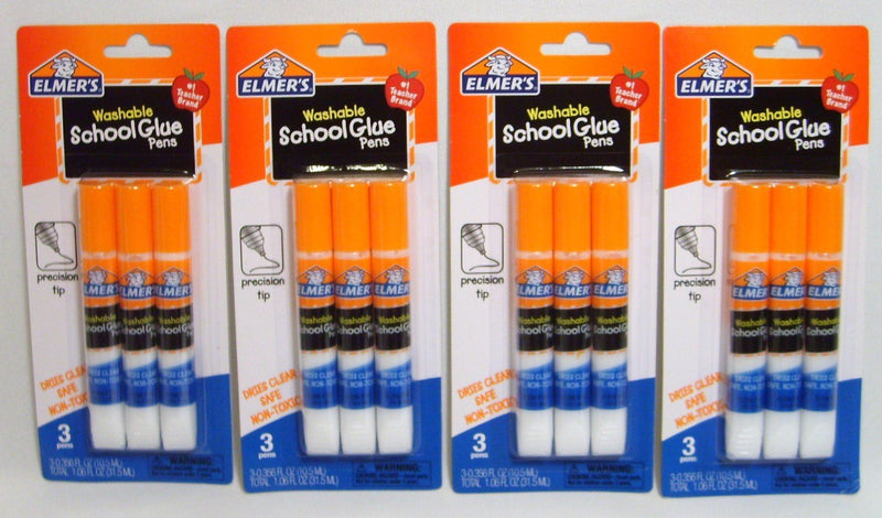 Elmer's Washable School Glue Pens with Precision Tips #1 Teacher Brand (3-pens Per Pack) - 4 Packs