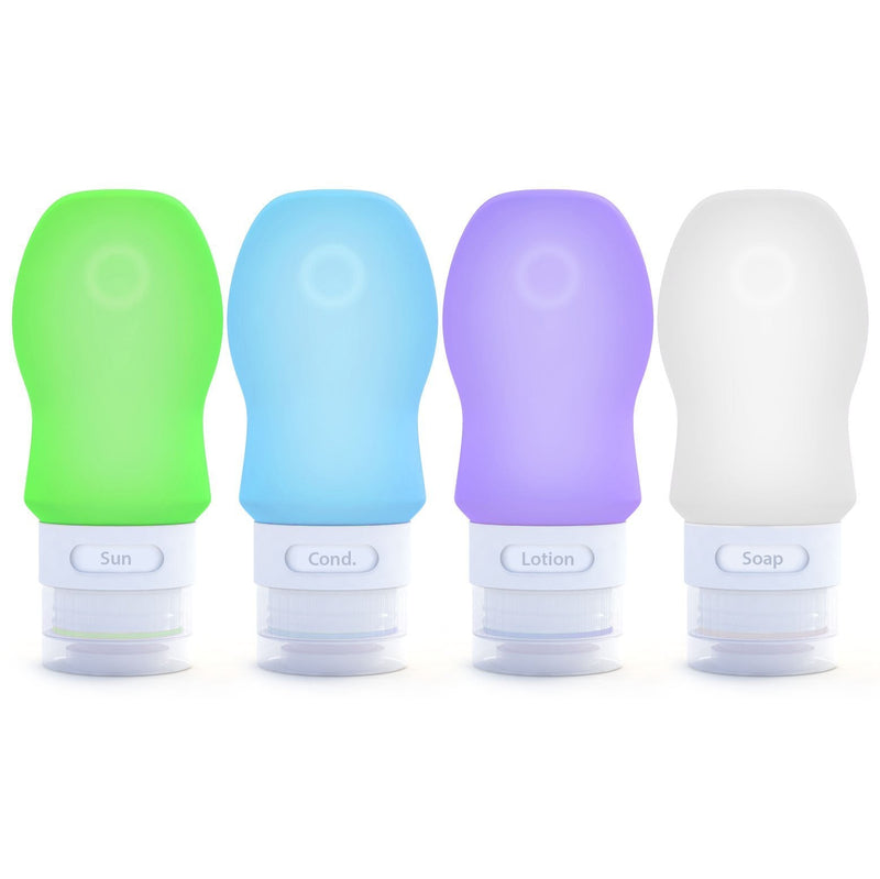 Leak Proof Travel Bottles - Travel Containers for Travel Size Toiletries with TSA Quart Bag 4pc 2 oz - White/Blue/Green/Purple