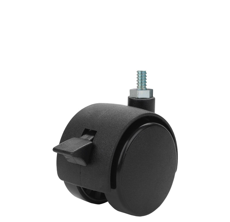 Twin Wheel Caster Solutions TWHN-40N-M10-BK-B 1.57" Diameter Nylon Wheel Hooded Brake Caster, 6 mm Diameter x 12 mm Length Threaded Stem, 67 lb Capacity Range, Black