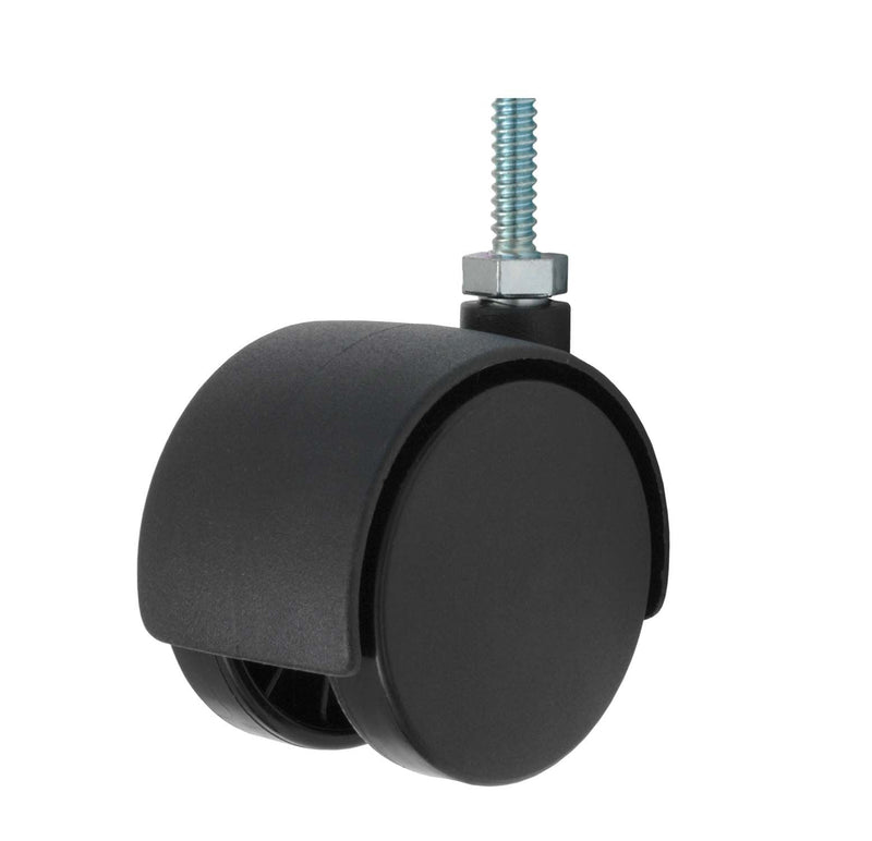 Twin Wheel Caster Solutions TWHN-50N-T03-BK 2" Diameter Nylon Wheel Hooded Non-Brake Caster, 1/4-20" Diameter x 1" Length Threaded Stem, 110 lb Capacity Range, Black