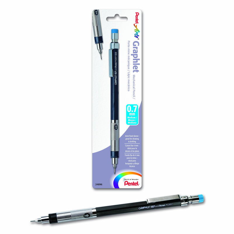 Pentel Arts 0.07mm Graphlet Mechanical Drafting Pencil, Blue Cap (PG507BPCD) 0.7mm