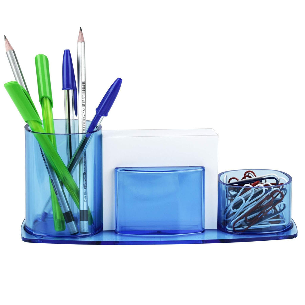 Acrimet Millennium Desktop Organizer Pencil Paper Clip Cup Caddy Holder (Plastic) (with Paper) (Clear Blue Color) Clear Blue