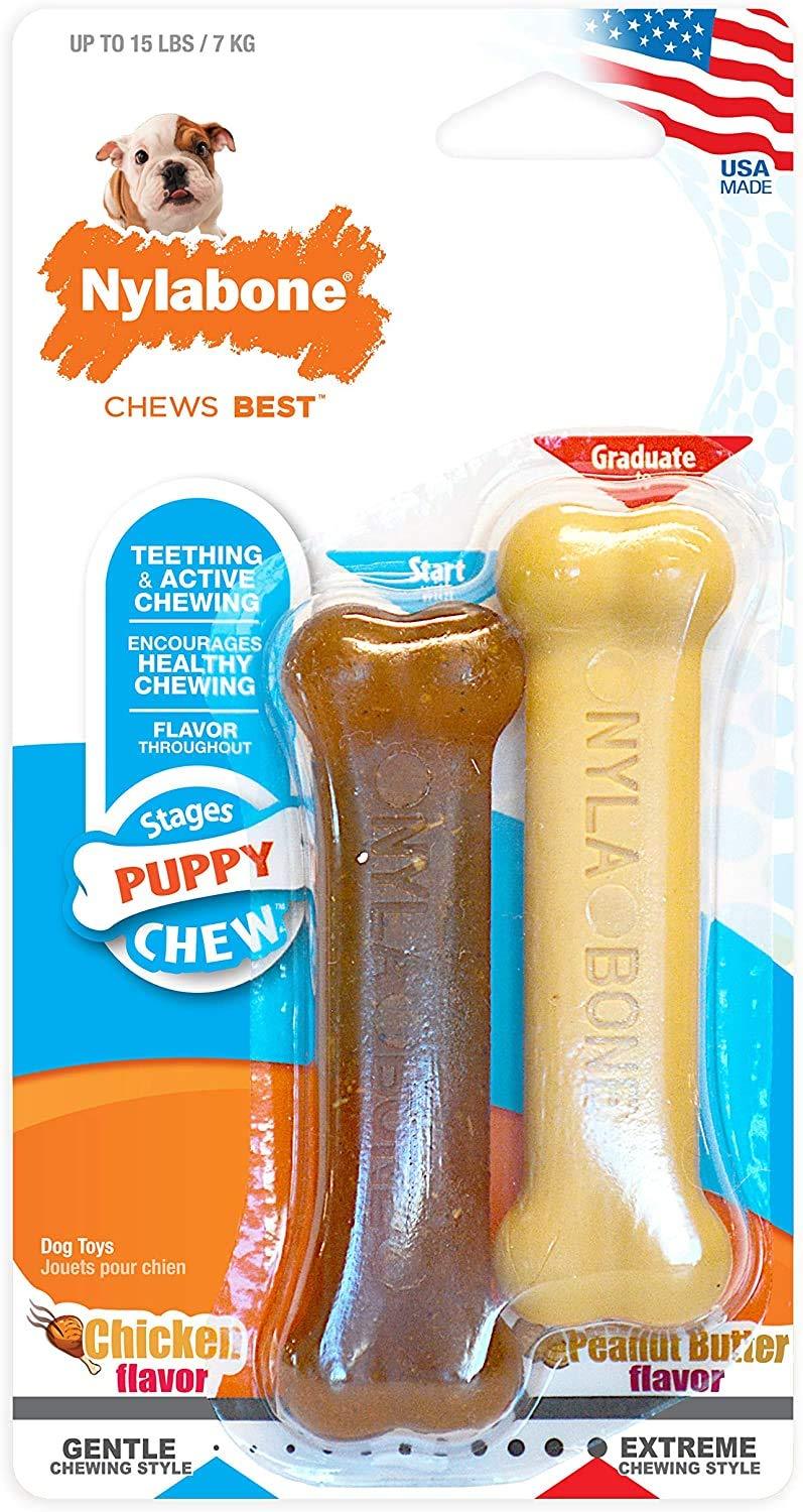 Puppy Chew Toys for Teething Puppies | Small/Regular - Up to 25 Ibs. Bones Peanut Butter & Chicken X-Small/Petite (2 Count)