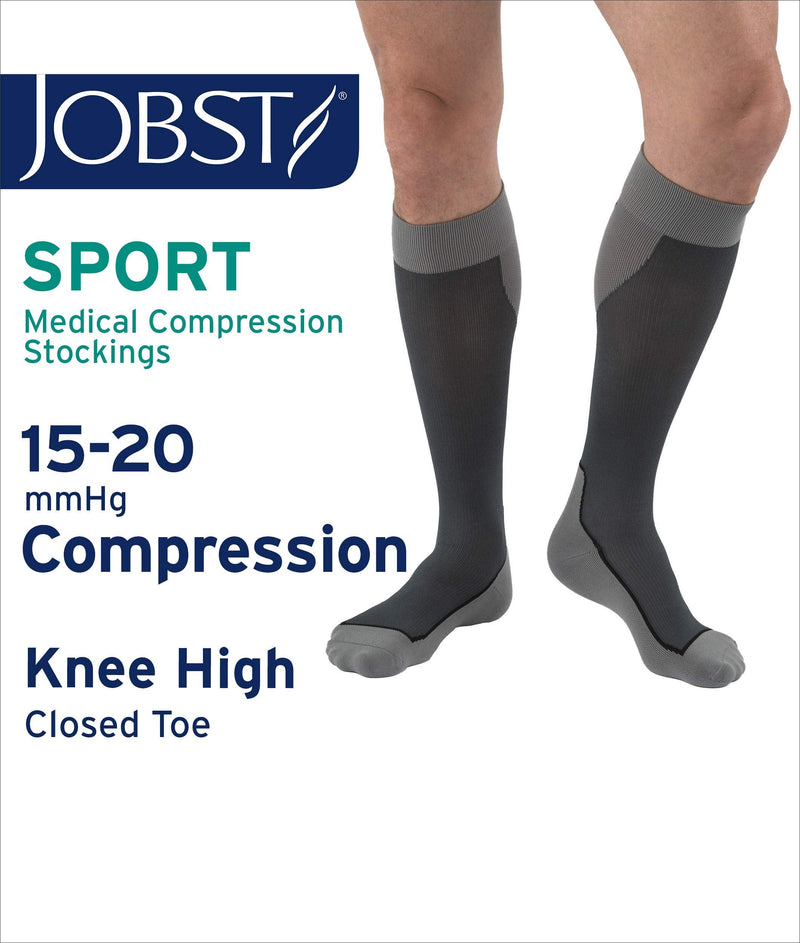 JOBST Sport Knee High 15-20 mmHg Compression Socks, Black/Grey, Small Grey
