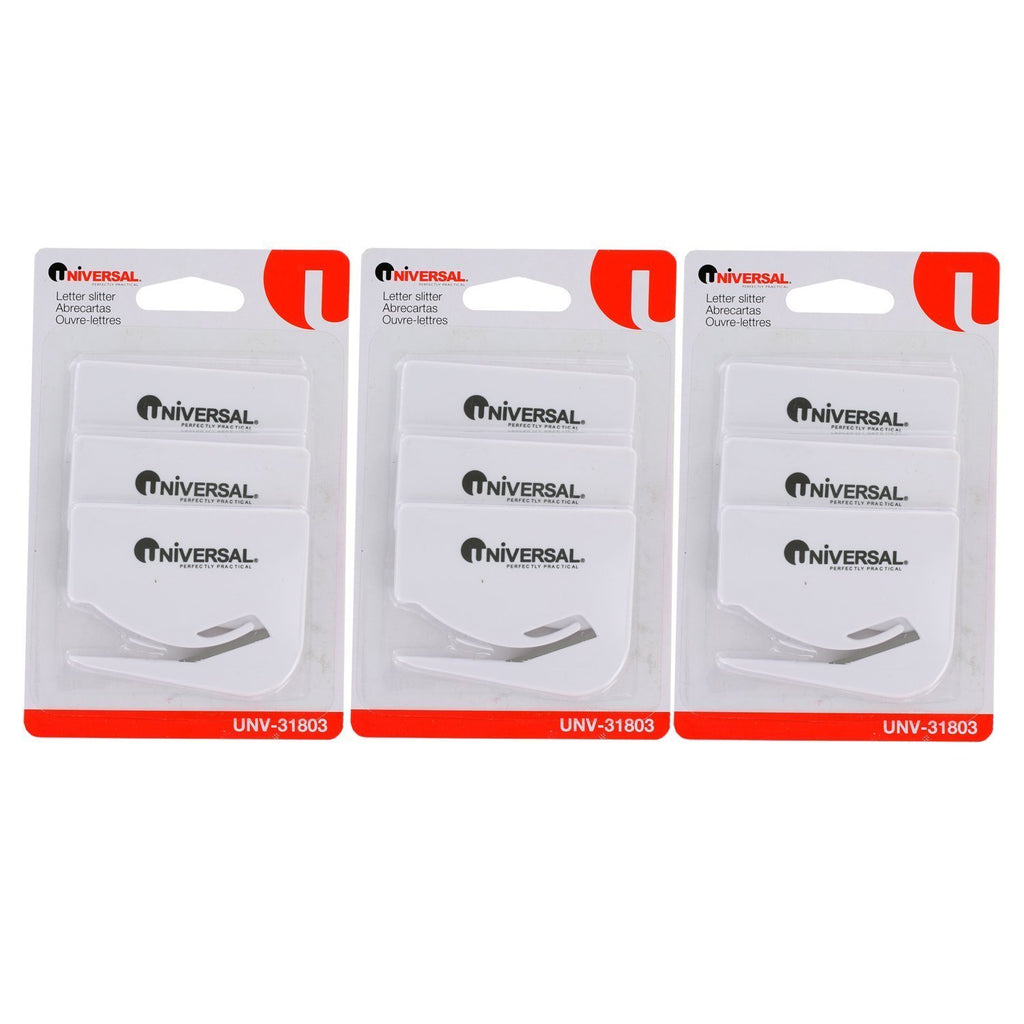 Universal Letter Slitter Hand Letter Opener w/Concealed Blade, 2 1/2", White, Pack of 9