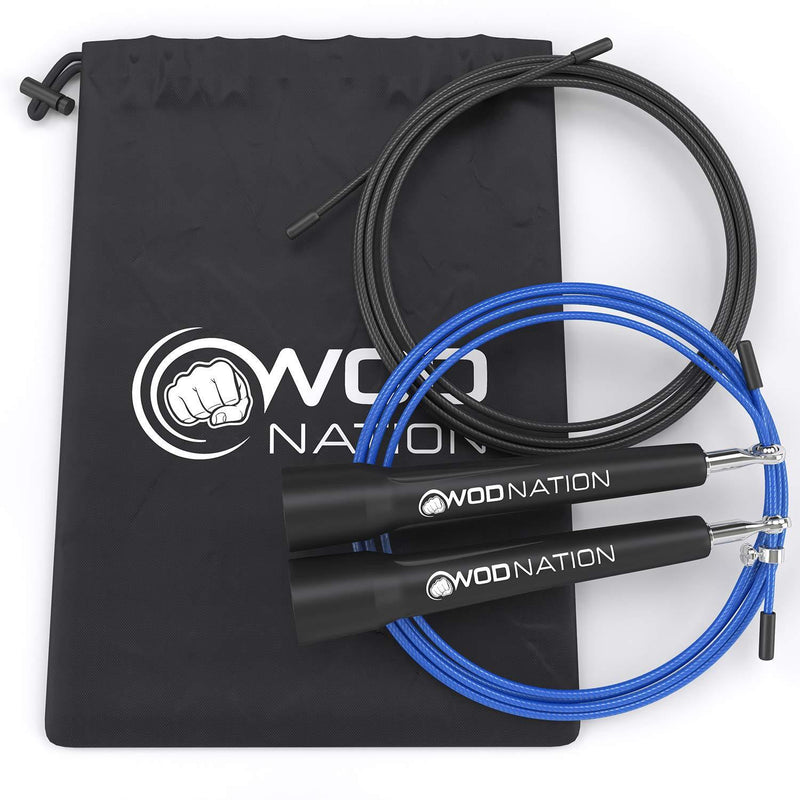 WOD Nation Speed Jump Rope - Blazing Fast Jumping Ropes - Endurance Workout for Boxing, MMA, Martial Arts or Just Staying Fit - Adjustable for Men, Women and Children black